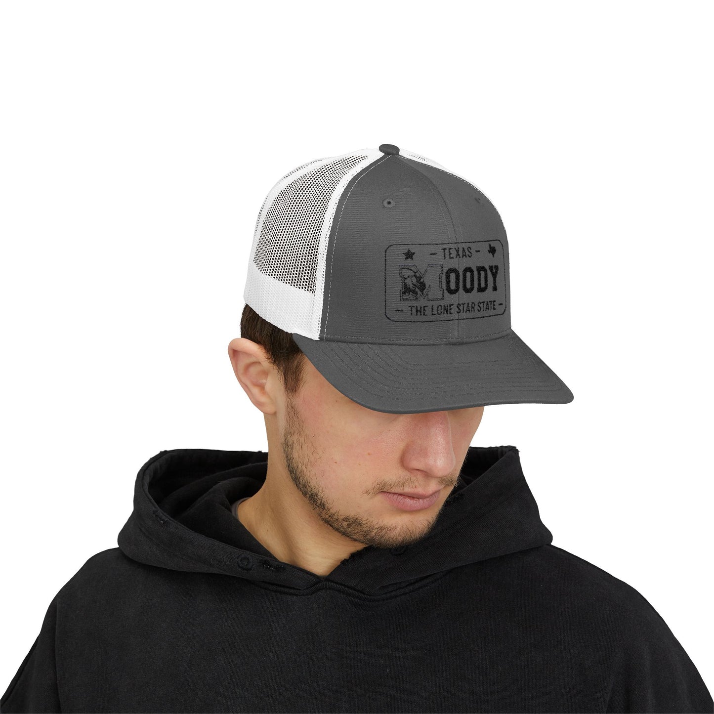 Moody, Texas License Plate Cap –Snapback Trucker Hat